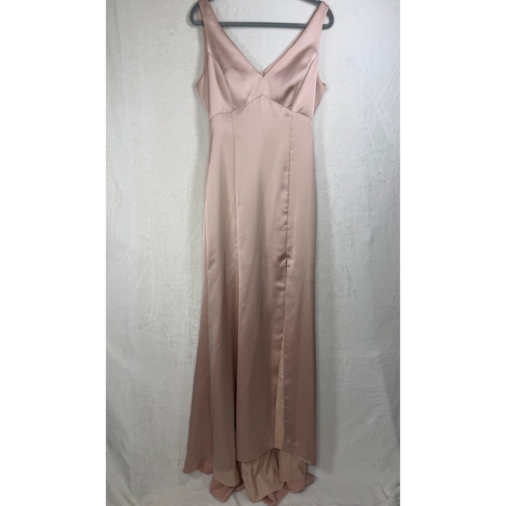 Amsale Womens Blush Pink Satin V-Neck Open Back Formal Gown Dress GB140S Size 12 - Picture 2 of 9